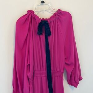 hot pink midi dress with tie